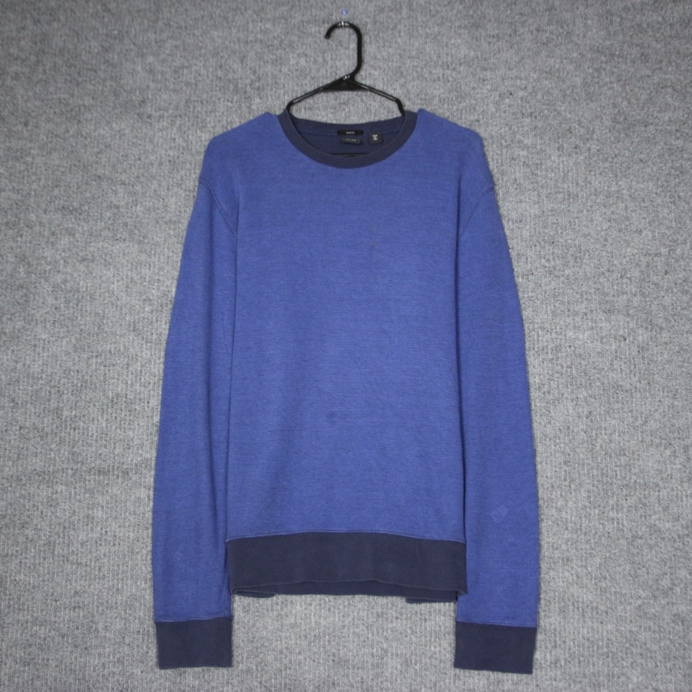 BOSS Slim Fit Crew Neck‎ Long Sleeve Mens Blue Textured Pullover Sweater XL